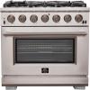 imageFORNO Capriasca Full Gas 36quot Inch Freestanding Range with 6 Sealed Burners Cooktop 120000 BTU  536 CuFt Gas Convection Oven Stainless Steel Cast Iron Grates