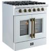 imageFORNO Galiano 30quot French Door Gas Range 432 cuft Convection Oven  5 Sealed Burners HeavyDuty Cast Iron Grates  White Finish with Antique Brass Accents Interior Oven Light  FFSGS644430WHT
