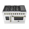 imageFORNO Galiano 48quot French Door Gas Range 658 cuft Convection Oven Capacity 8 Sealed Burners with Griddle  White Finish Antique Brass Accents Cast Iron Grates Halogen Lighting  FFSGS644448WHT