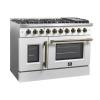 imageFORNO Galiano 48quot French Door Gas Range 658 cuft Convection Oven Capacity 8 Sealed Burners with Griddle  White Finish Antique Brass Accents Cast Iron Grates Halogen Lighting  FFSGS644448WHT