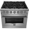imageFORNO Massimo Freestanding 36Inch Full Gas Range and Oven with 6 Italian Sealed Burners Cooktop  536 CuFt Convection Stainless Steel Oven Includes Cast Iron Accessories