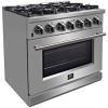 imageFORNO Massimo Freestanding 36Inch Full Gas Range and Oven with 6 Italian Sealed Burners Cooktop  536 CuFt Convection Stainless Steel Oven Includes Cast Iron Accessories