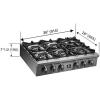 imageFORNO Spezia 36quot Inch DropIn Range Top with 6 Sealed Dual Brass Burners  Stainless Steel Stove Top Heavy Duty Continuous Cast Iron Grates with Autoignition Griddle WokRing and LP conversion