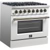 imageForno Galiano 36Inch Dual Fuel Range in White  6 Sealed Burners 83000 BTU 536 cuft True Convection Oven  Elegant Brass Handles ampamp Knobs