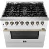 imageForno Galiano 36Inch Dual Fuel Range in White  6 Sealed Burners 83000 BTU 536 cuft True Convection Oven  Elegant Brass Handles ampamp Knobs