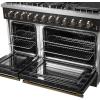 imageForno Galiano 48Inch Dual Fuel Range in Black with Antique Brass Accents  8 Sealed Burners 107000 BTU Integrated Griddle 658 cuft Double Convection Ovens