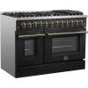 imageForno Galiano 48Inch Dual Fuel Range in Black with Antique Brass Accents  8 Sealed Burners 107000 BTU Integrated Griddle 658 cuft Double Convection Ovens