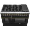 imageForno Galiano 48Inch Dual Fuel Range in Black with Antique Brass Accents  8 Sealed Burners 107000 BTU Integrated Griddle 658 cuft Double Convection Ovens