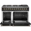 imageForno Galiano 48Inch Dual Fuel Range in Black with Antique Brass Accents  8 Sealed Burners 107000 BTU Integrated Griddle 658 cuft Double Convection Ovens