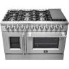 imageForno Galiano Dual Fuel 48quot Inch French Door Freestanding Range 8 Sealed Burners Cooktop  658 CuFt Electric Convection Double Oven  Stainless Steel Stove Range Heavy Duty Cast Iron Grates