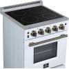imageForno Loiano 24Inch Freestanding Electric Range with Antique Brass Knobs ampamp Handle Storage Drawer 4 Burner Elements 23 cuft Oven Capacity with Adjustable Legs for Level Installation  White