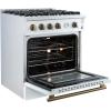 imageForno Marco 30 Inch Gas Range with Antique Brass Accents 4 Sealed Burners 37000 BTU Large 432 cuft Convection Oven with Temperature Gauge Professional Freestanding Kitchen Stove  White
