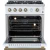 imageForno Marco 30 Inch Gas Range with Antique Brass Accents 4 Sealed Burners 37000 BTU Large 432 cuft Convection Oven with Temperature Gauge Professional Freestanding Kitchen Stove  White