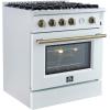 imageForno Marco 30 Inch Gas Range with Antique Brass Accents 4 Sealed Burners 37000 BTU Large 432 cuft Convection Oven with Temperature Gauge Professional Freestanding Kitchen Stove  White