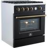 imageForno Marco 30 Inch Gas Range with Antique Brass Accents 4 Sealed Burners 37000 BTU Large 432 cuft Convection Oven with Temperature Gauge Professional Freestanding Kitchen Stove  Black