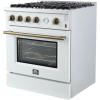 imageForno Marco 30 Inch Gas Range with Antique Brass Accents 4 Sealed Burners 37000 BTU Large 432 cuft Convection Oven with Temperature Gauge Professional Freestanding Kitchen Stove  White