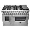 imageForno Massimo 48 Freestanding Dual Fuel Range with 8 Sealed Burners 107000 BTU Wok Support ampamp Griddle 658 cu ft Oven  Modern Design Fuel Range with ProStyle Handle and Zinc Coated Metal Knobs