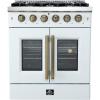 imageFORNO Galiano 30quot French Door Gas Range 432 cuft Convection Oven  5 Sealed Burners HeavyDuty Cast Iron Grates  White Finish with Antique Brass Accents Interior Oven Light  FFSGS644430WHT