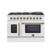 imageFORNO Galiano 48quot French Door Gas Range 658 cuft Convection Oven Capacity 8 Sealed Burners with Griddle  White Finish Antique Brass Accents Cast Iron Grates Halogen Lighting  FFSGS644448WHT