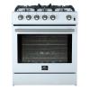 imageFORNO Leonardo 30 Espresso White Gas Range  5 Burners 39500 BTU 50 cuft Convection Oven  Stainless Steel with Antique Brass ampamp Stainless Handle  FGR30W