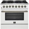 imageForno Galiano 36Inch Dual Fuel Range in White  6 Sealed Burners 83000 BTU 536 cuft True Convection Oven  Elegant Brass Handles ampamp Knobs