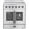 imageForno Galiano Full Electric 30quot Inch French Door Freestanding Range with 4 Radiant Elements Ceramic Glass Cooktop  432 CuFt Stainless Steel Convection Oven with Air Fryer Kit