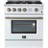 imageForno Marco 30 Inch Gas Range with Antique Brass Accents 4 Sealed Burners 37000 BTU Large 432 cuft Convection Oven with Temperature Gauge Professional Freestanding Kitchen Stove  White