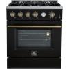 imageForno Marco 30 Inch Gas Range with Antique Brass Accents 4 Sealed Burners 37000 BTU Large 432 cuft Convection Oven with Temperature Gauge Professional Freestanding Kitchen Stove  Black