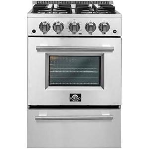 imageFORNO Breno Full Gas 24quot Inch Range 4 Sealed Burners Cast Iron Cooktop Freestanding Stainless Steel Oven 23 CuFt