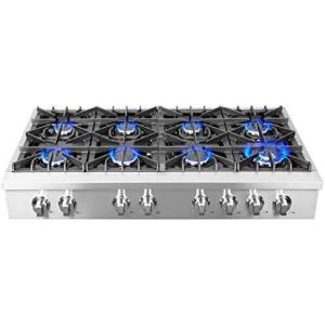 imageFORNO Cossato 48quot Inch Gas Rangetop with 8 Sealed Burners Cooktop  DropIn Stainless Steel Stove Top Heavy Duty Cast Iron Grates with Autoignition Griddle WokRing and LP conversion Kit