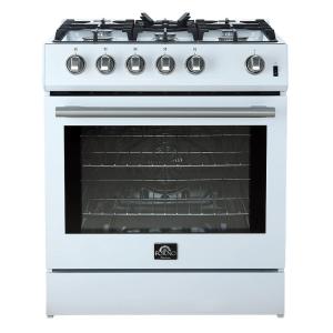 imageFORNO Leonardo 30 Espresso White Gas Range  5 Burners 39500 BTU 50 cuft Convection Oven  Stainless Steel with Antique Brass ampamp Stainless Handle  FGR30W