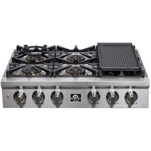 imageFORNO Spezia 36quot Inch DropIn Range Top with 6 Sealed Dual Brass Burners  Stainless Steel Stove Top Heavy Duty Continuous Cast Iron Grates with Autoignition Griddle WokRing and LP conversion