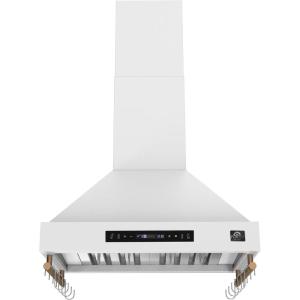 imageFORNO Venezia 30quot Wall Mount Ducted Range Hood 370 CFM  White with Antique Brass Accents  Touch Controls LED Lights DishwasherSafe Stainless Steel Filters Quiet Operation  FRHWM550330WHT