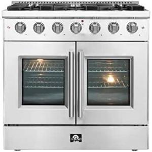imageFORNO Vittorio Full Gas 36quot Inch French Door Freestanding Range 6 Sealed Burners Cooktop  536 Cu Ft Gas Convection Oven Capacity  Stainless Steel Stove Range Heavy Duty Cast Iron Grates