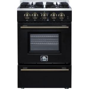imageForno Breno 24Inch Freestanding Gas Range with Antique Brass Accents and 4 Sealed Burners Large Oven Capacity LP Convertible with Plug Included  Black