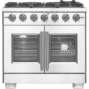 imageForno Capriasca All Gas 36quot Inch French Door Freestanding Range 6 Burners Cooktop and 536 CuFt Convection Gas Oven  Stainless Steel Stove Range Heavy Duty Cast Iron Grates