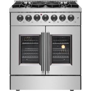 imageForno Galiano 30quot Freestanding French Door Dual Fuel Range with 5 Sealed Burners 68000BTU ampamp 432 cuft True Convection Oven  Modern Design Fuel Range with ProStyle Handle ampamp Zinc Coated Metal Knobs