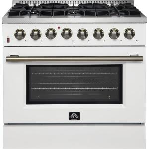 imageForno Galiano 36Inch Dual Fuel Range in White  6 Sealed Burners 83000 BTU 536 cuft True Convection Oven  Elegant Brass Handles ampamp Knobs