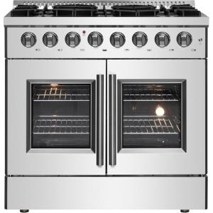 imageForno Galiano 36quot Freestanding French Door Dual Fuel Range with 6 Sealed Burners 83000 BTU 536 cu ft True Convection Oven  Modern Design Fuel Range with ProStyle Handle Zinc Coated Metal Knobs