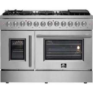 imageForno Galiano Dual Fuel 48quot Inch French Door Freestanding Range 8 Sealed Burners Cooktop  658 CuFt Electric Convection Double Oven  Stainless Steel Stove Range Heavy Duty Cast Iron Grates