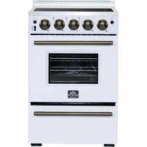 imageForno Loiano 24Inch Freestanding Electric Range with Antique Brass Knobs ampamp Handle Storage Drawer 4 Burner Elements 23 cuft Oven Capacity with Adjustable Legs for Level Installation  White