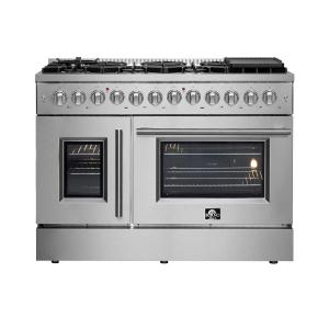 imageForno Massimo 48 Freestanding Dual Fuel Range with 8 Sealed Burners 107000 BTU Wok Support ampamp Griddle 658 cu ft Oven  Modern Design Fuel Range with ProStyle Handle and Zinc Coated Metal Knobs