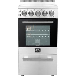 imageForno Pallerano 20Inch Freestanding Electric Range Compact Design 4 Burner Elements 205 cuft Oven with Storage Drawer  Stainless Steel