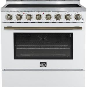 imageForno Paolo 36Inch Freestanding Electric Range with 5 Radiant Burners 438 cuft True Convection Oven Smooth Glass Cooktop  White