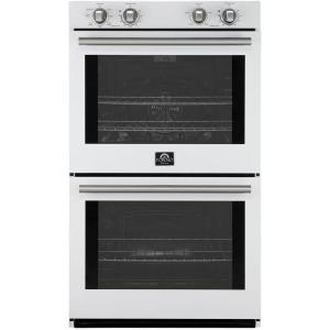 imageForno Vomero 30Inch Double Wall Oven 10 cuft Total Capacity 7100W Electric Convection with Manual Steam Clean ampamp Mechanical Controls Includes Both Antique Brass Stainless Steel Handles  White
