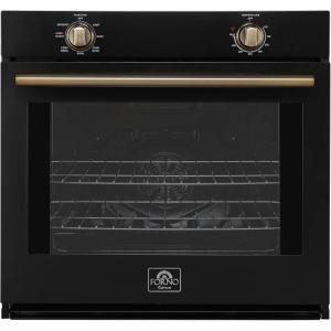 imageForno Vomero 30Inch Wall Oven 5 cuft Capacity 3550W Convection with Mechanical Controls ampamp Manual Steam Clean Includes Both Antique Brass ampamp Stainless Steel Handles  Black Finish