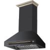 imageFORNO Aria 30quot 600 CFM Convertible Wall Mount Range Hood  Black Hood with Antique Brass Accents  Stainless Steel Baffle Filters  4Speed Controls  LED Lighting  Quiet Operation  FRHWM509530BLK