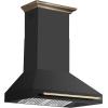 imageFORNO Aria 36quot 1200 CFM Convertible Wall Mount Range Hood  Black Stainless Steel with Antique Brass Accents  LED Lighting Touch Controls DishwasherSafe Baffle Filters Quiet Fan  FRHWM509536BLK
