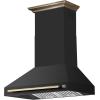 imageFORNO Aria 36quot 1200 CFM Convertible Wall Mount Range Hood  Black Stainless Steel with Antique Brass Accents  LED Lighting Touch Controls DishwasherSafe Baffle Filters Quiet Fan  FRHWM509536BLK
