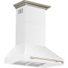 imageFORNO Aria 36quot 1200 CFM Convertible Wall Mount Range Hood White Finish with Antique Brass Accents  Stainless Steel Baffle Filters  LED Lighting  4Speed Push Button Controls  FRHWM509536WHT